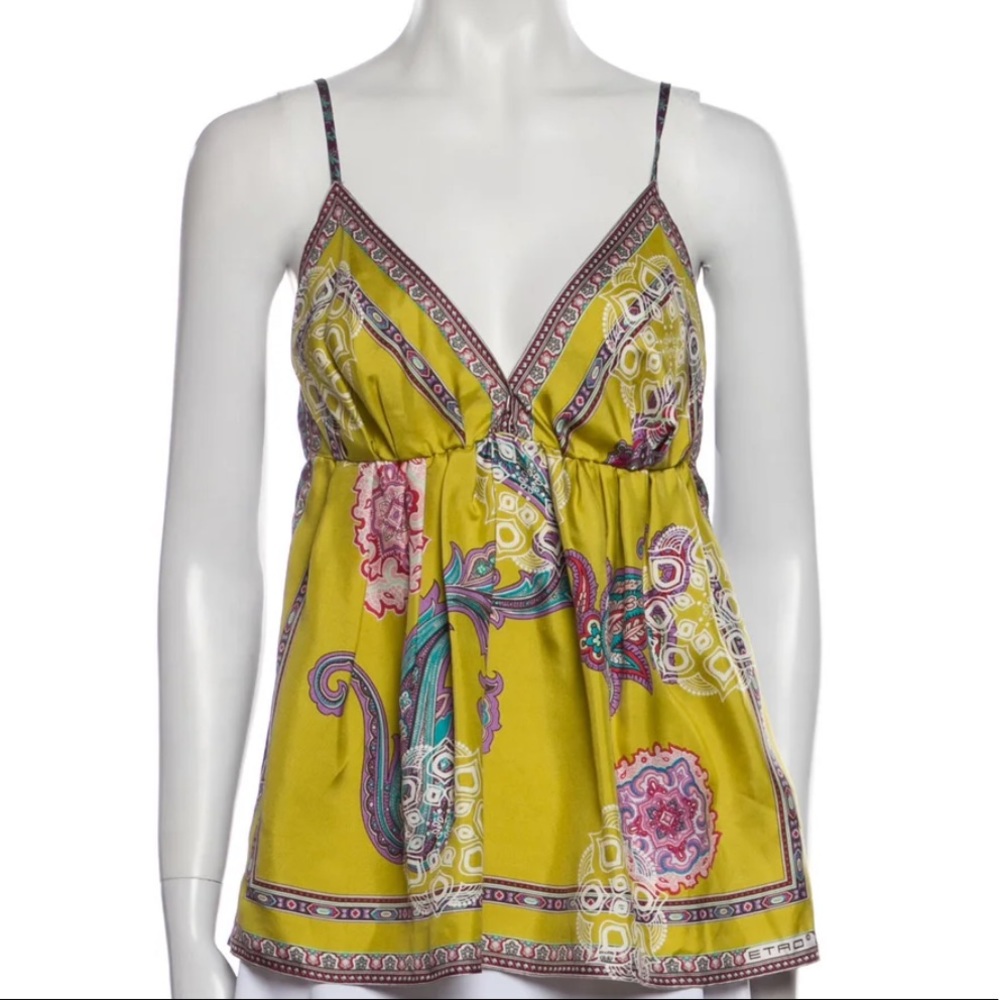 Etro green silk paisley top. NWT.